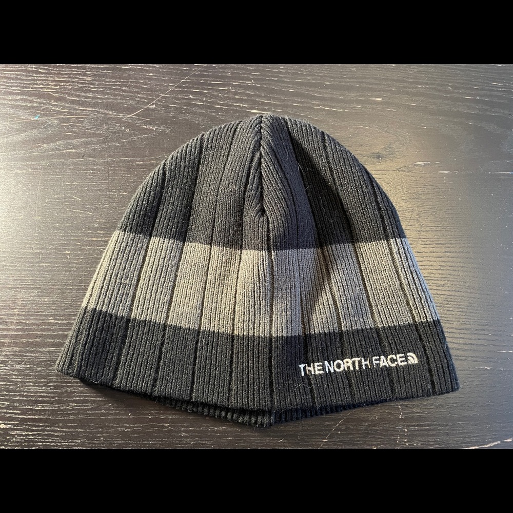Black & Grey North Face Beanie Hat One Size